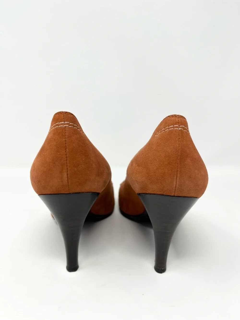 Chanel CC Logo Suede Leather Fringe High Heels Pumps Shoes Brown Tan 37 7 6.5